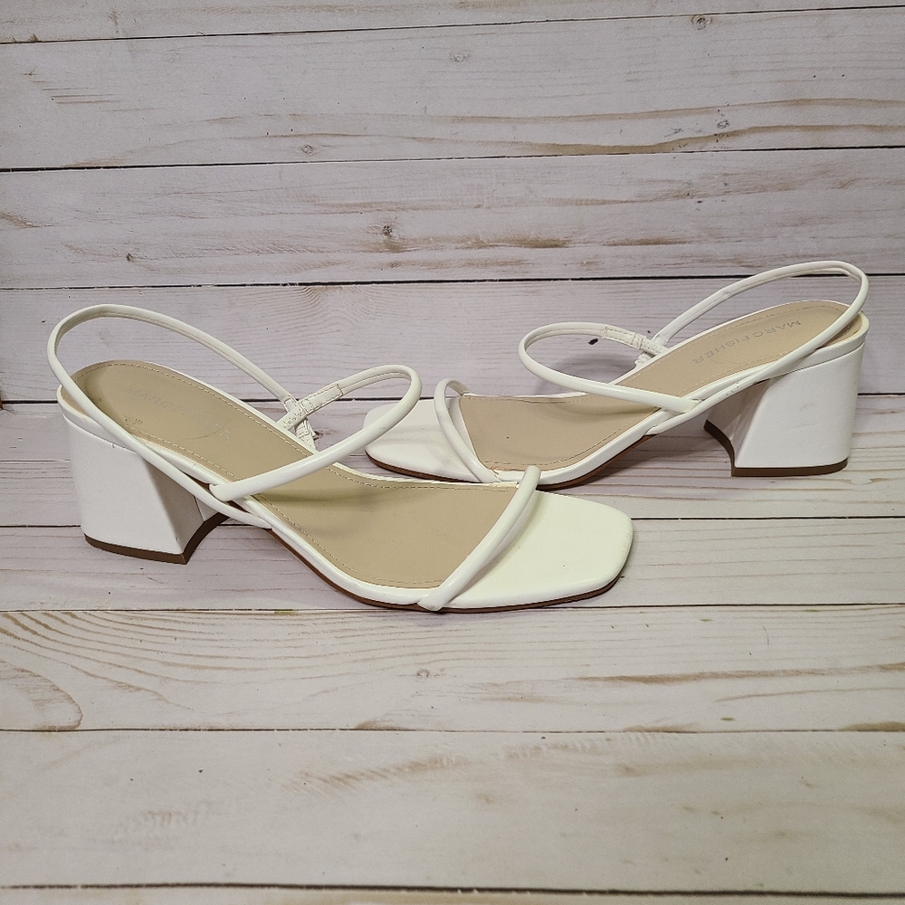 Marc Fisher Galvin White Strappy Block Heel Sandals